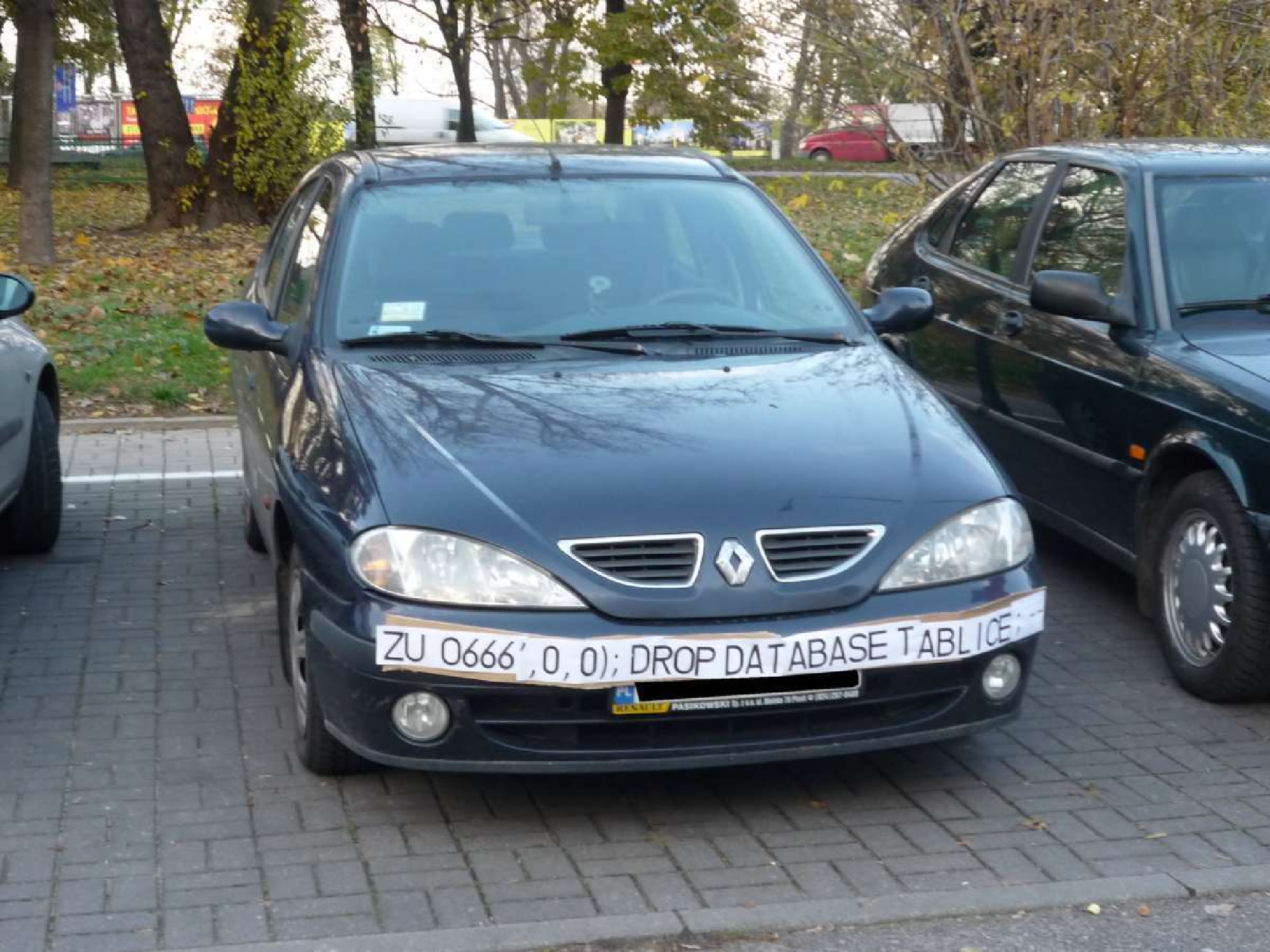 Car with SQL injection license plate